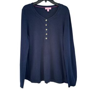 Lilly Pulitzer 1/4 Button‎ Lightweight Knit Long Sleeve Sweater Blue Women’s L
